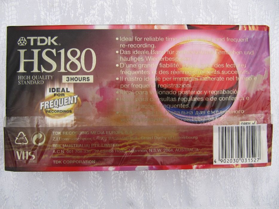 Видеокассеты TDK VHS 180 мин, для видеомагнитофона новые