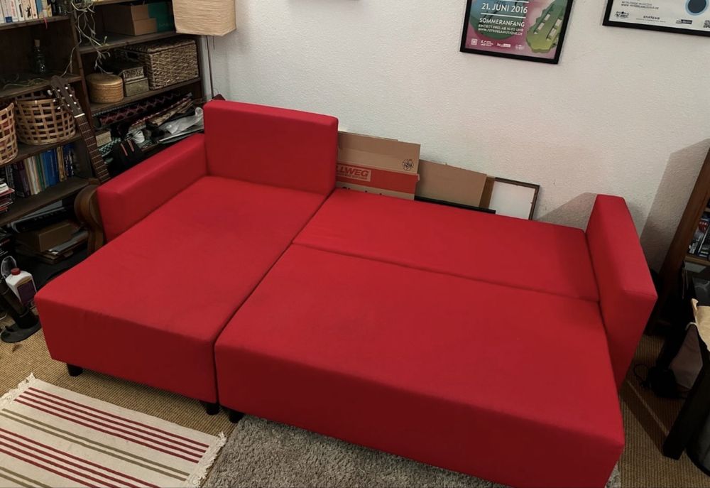 Narożnik czerwony Ikea Lugnvik z funkcją spania