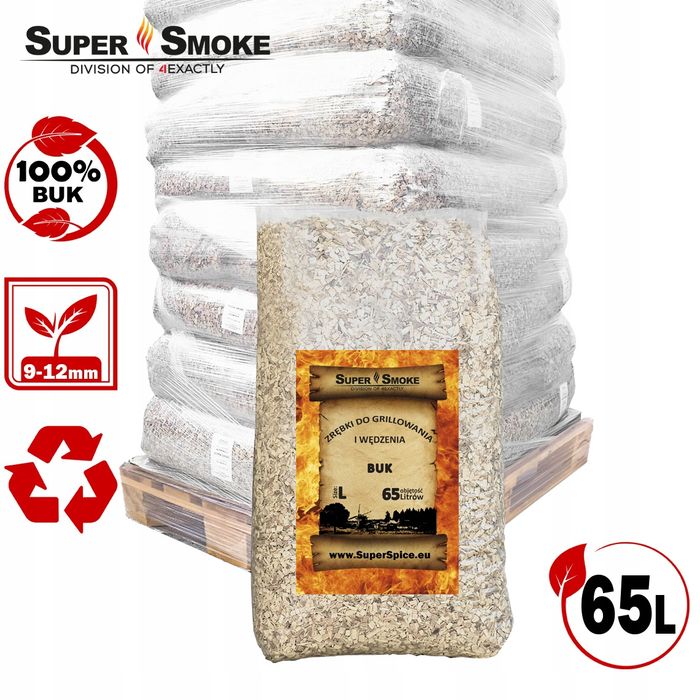 Zrębki Wędzarnicze Super Smoke BUK KL-10 (9-12mm) Large 65 Litrów