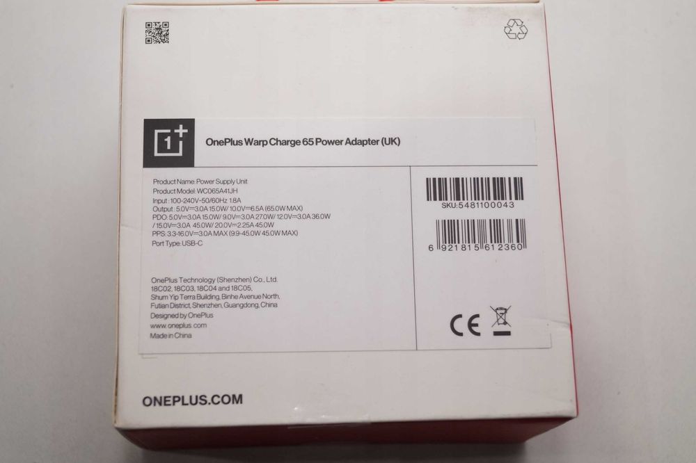 WS67 Ładowarka wtyczka OnePlus 65W WC065A41JH WARP CHARGE UK Angielska