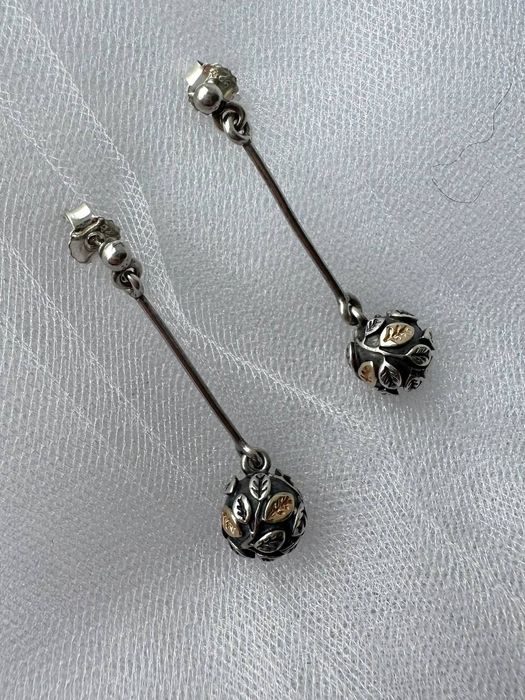 Серьги Pandora оригинал УПП, пандора,  сережки,  серебро, золото