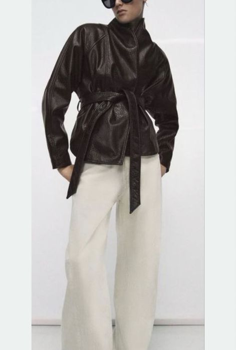 Косуха шкіряний тренч zara