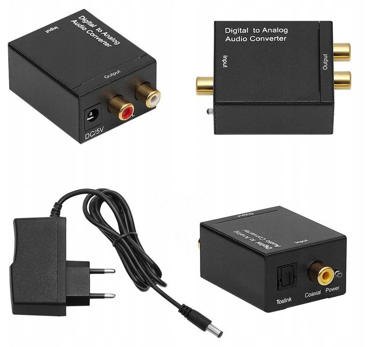 Konwerter optyczny Toslink na analog 2x RCA Cinch + Zasilacz