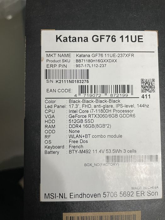 MSI Katana GF76 11UE - Avariado