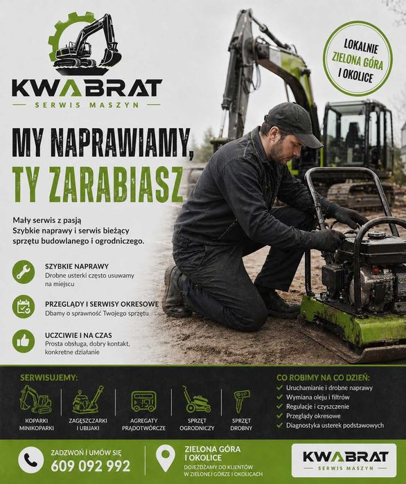 Serwis maszyn budowlanych i ogrodniczych - naprawy i serwis bieżący koparek, zagęszczarek, agregatów, sprzętu ogrodniczego