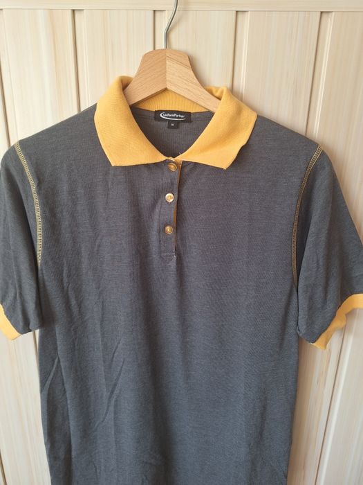Uniform Partner koszulka polo 38 M szara żółte dodatki kołnierzyk 80 % bawełna