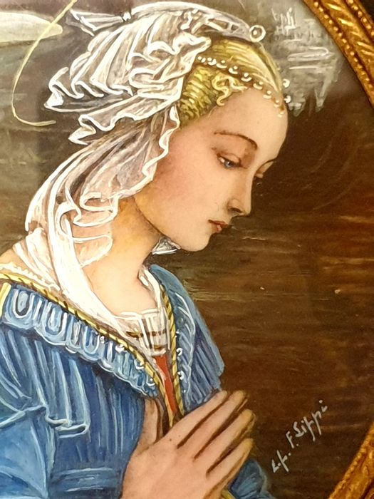 Antiga pintura miniatura "Madonna della Roccia" de Fra. FIilippo Lippi