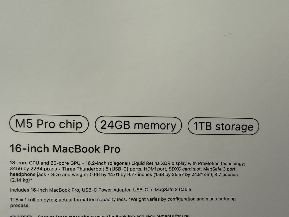 MacBook Pro 16” M5 Pro 24 GB / 1 TB