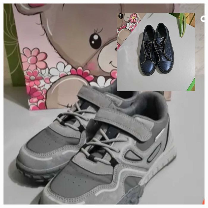 Кросівки дитячі сірі та чорні туфельки