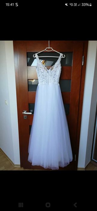 Suknia ślubna Ariel biała S z brokatem