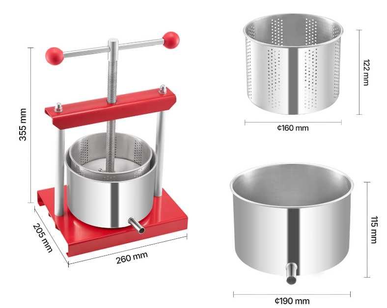Prensa manual para frutas e vinho - 3 Litros (NOVA)