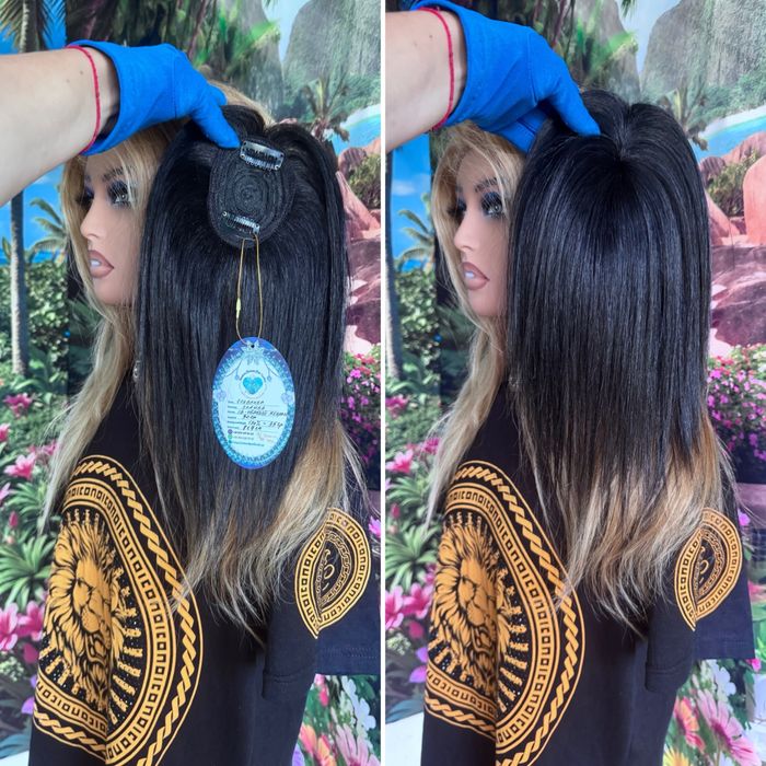 Натуральная накладка топпер челка славянские чёрные волосы