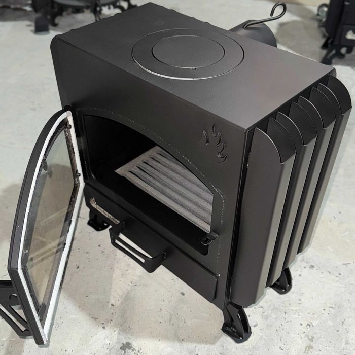 Піч буржуйка зі склом "Камін Батарея", тривалого горіння, метал 4мм