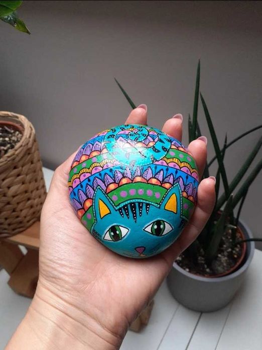 Malowany kamień, Rękodzieło, Kot, Kotek