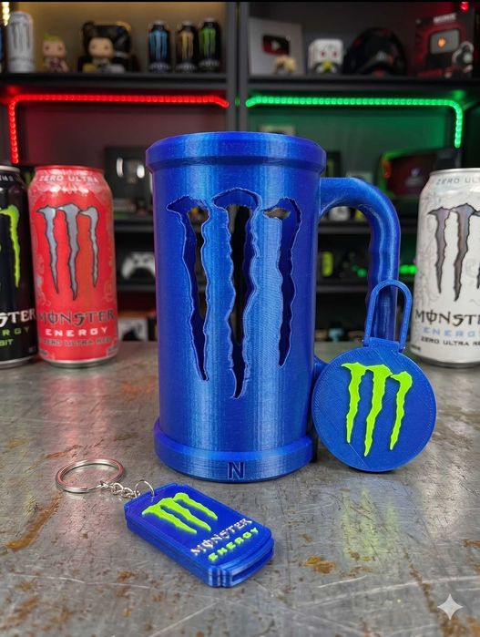 Kit Gamer Monster Energy - Caneca 3D + Porta-chaves