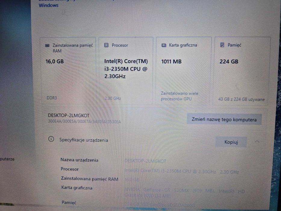 Laptop Samsung 17" i3, 16 GB RAM, SSD 256GB, GeForce + ładowarka