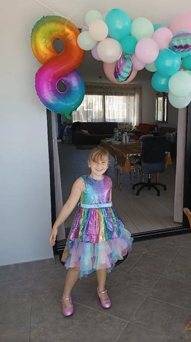 Дитяча шикарна кольорова рожева блискуча пишна сукня зі шлейфом 56789