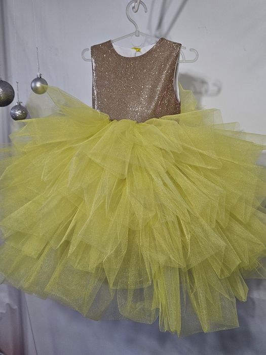 Сукня рожева фея пишна фатінова з бантом блискуча