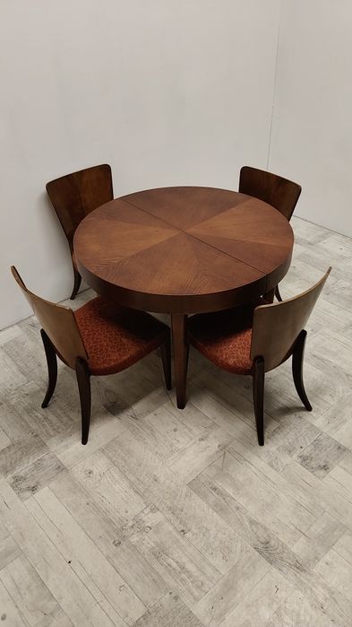 stół art Deco okrągły rozkładany do salonu jadalni Halabala design