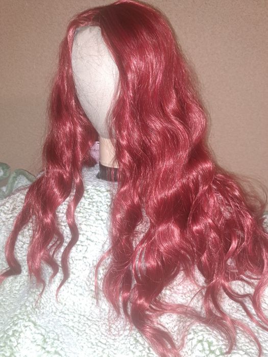 Peruka, długie miedziane włosy kręcone peruka typu lace front