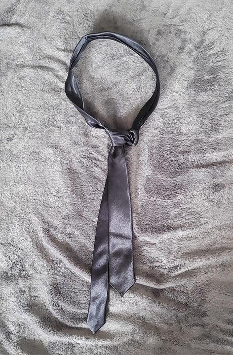 Krawat męski grafitowo-srebrny  śledzik