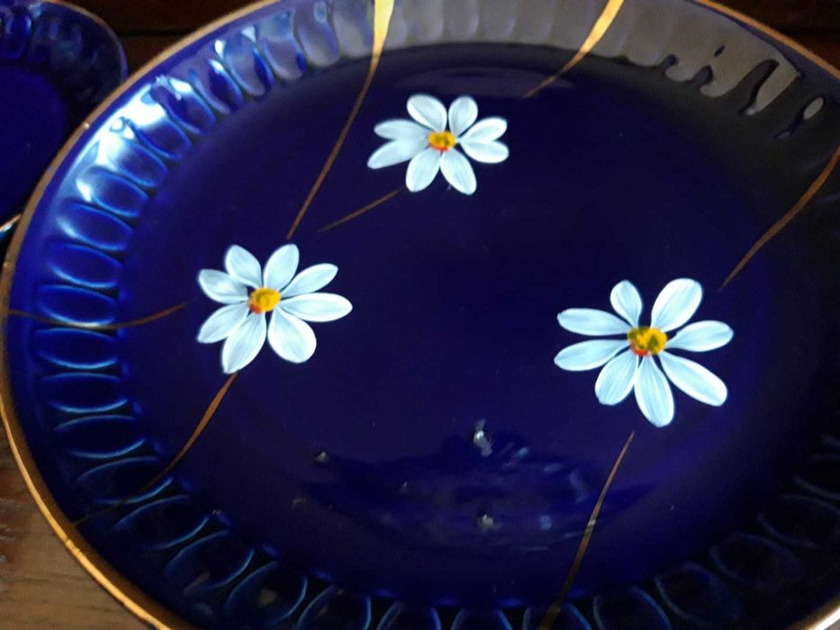 Zestaw Talerzy Deserowych Kobalt ręcznie malowane