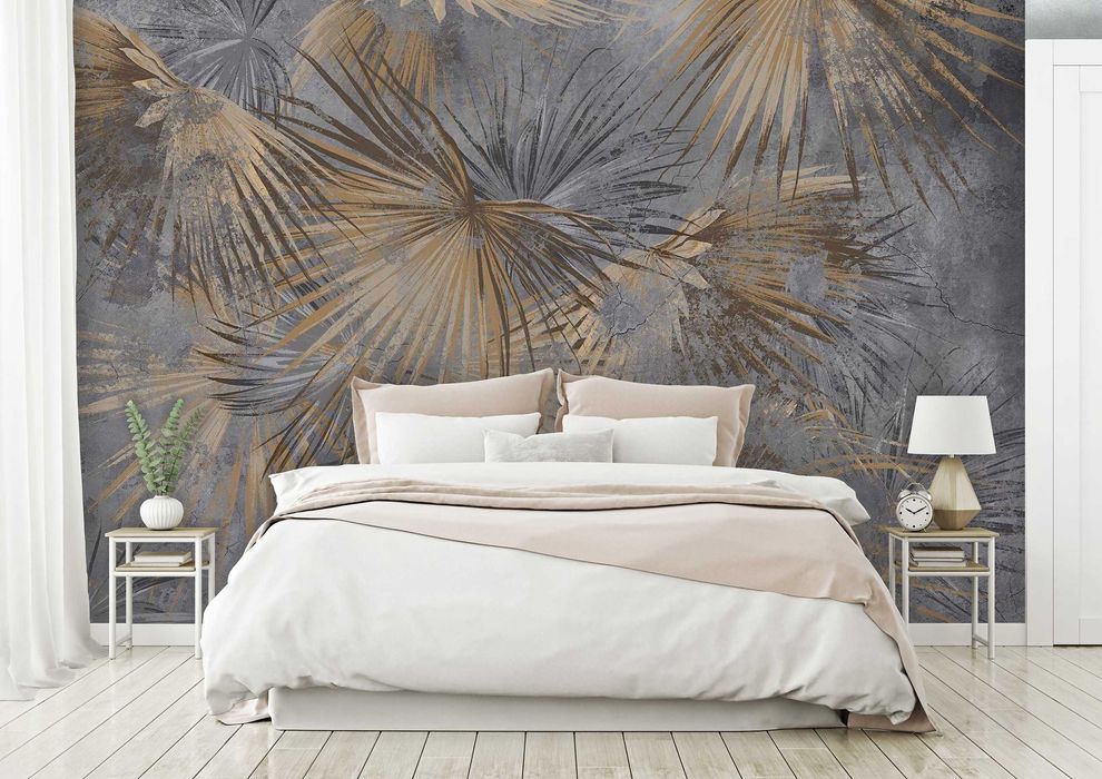 Fototapeta Kwiaty Palmy Ciemna Złoto Glamour 3D Twój Rozmiar + KLEJ