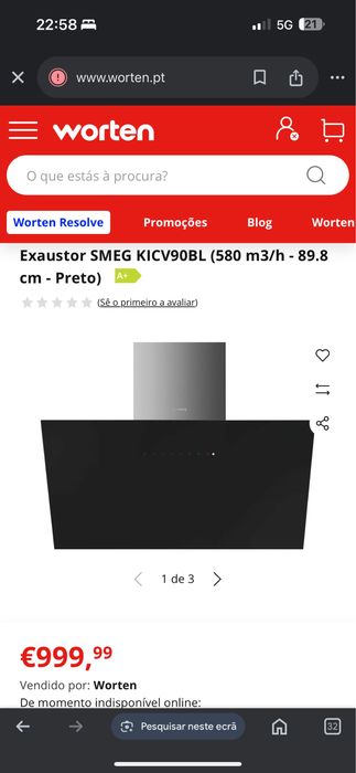 Exaustor SMEG de parede  KICV90BL (580 m3/h - 89.8 cm - Preto)