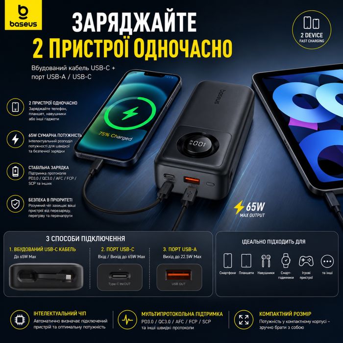 Power Bank Baseus Free2Pull 20000mAh 65W PD USB-C