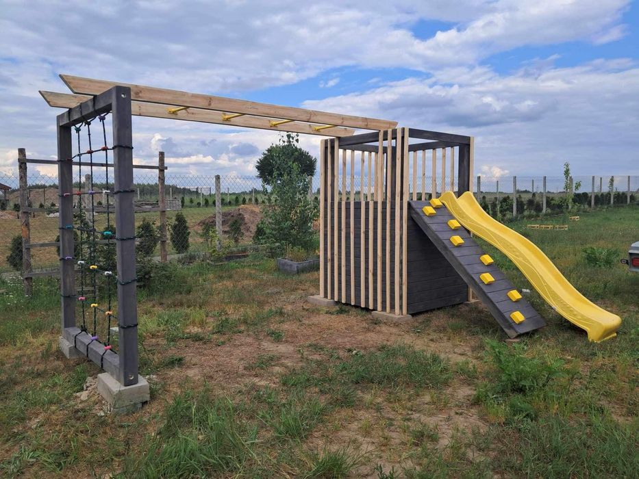 Plac zabaw BRIDA malpi gaj nowoczesny dla dzieci hustawka ślizg