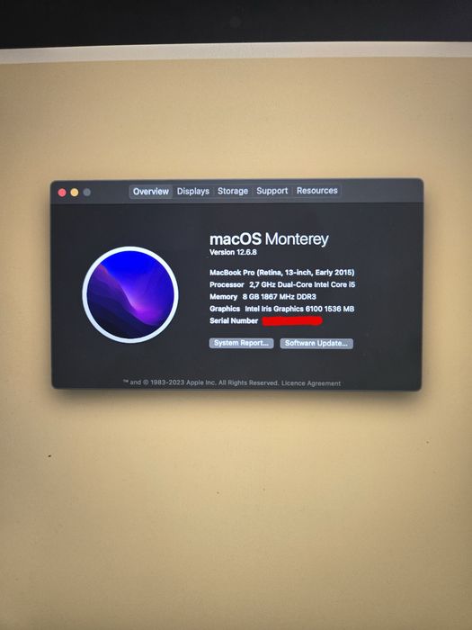 Macbook Pro 13inch Early 2015 121GB