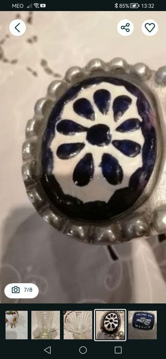Taça estanho do mexico + Ovo de porcelana pintado mão + jarra vidro antiga