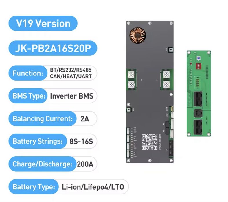BMS 200A JK Inverter V19 JK-PB2A16S20P (Li-Ion/LiFePo4/LTO 8-16S; )