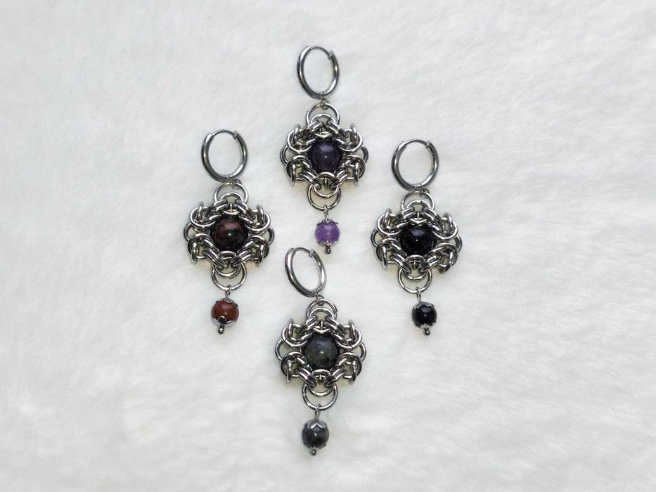 Kolczyki chainmaille z labradorytem – stal chirurgiczna gothic goth
