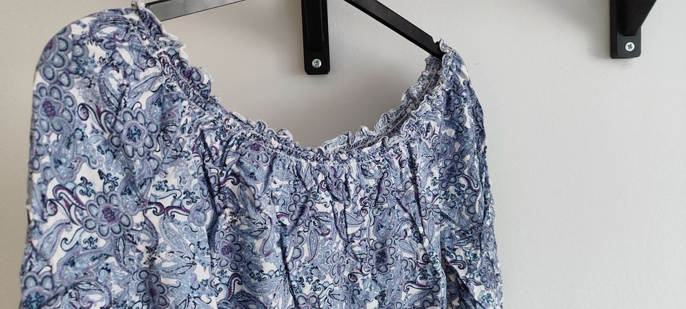 Bluzka hiszpanka niebieska S 36 kwiaty floral
