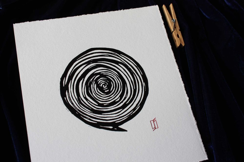 Linoryt, grafika artystyczna / warsztatowa – Wąż spirala