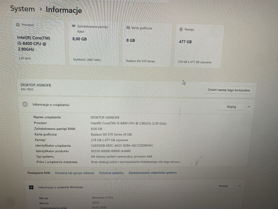Mocny komputer do gier! I5-8400 | RX-570 - 8GB | 480GB SSD