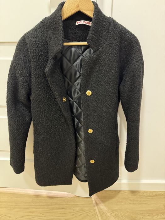 Płaszcz z bukli zimowy czarny S 36