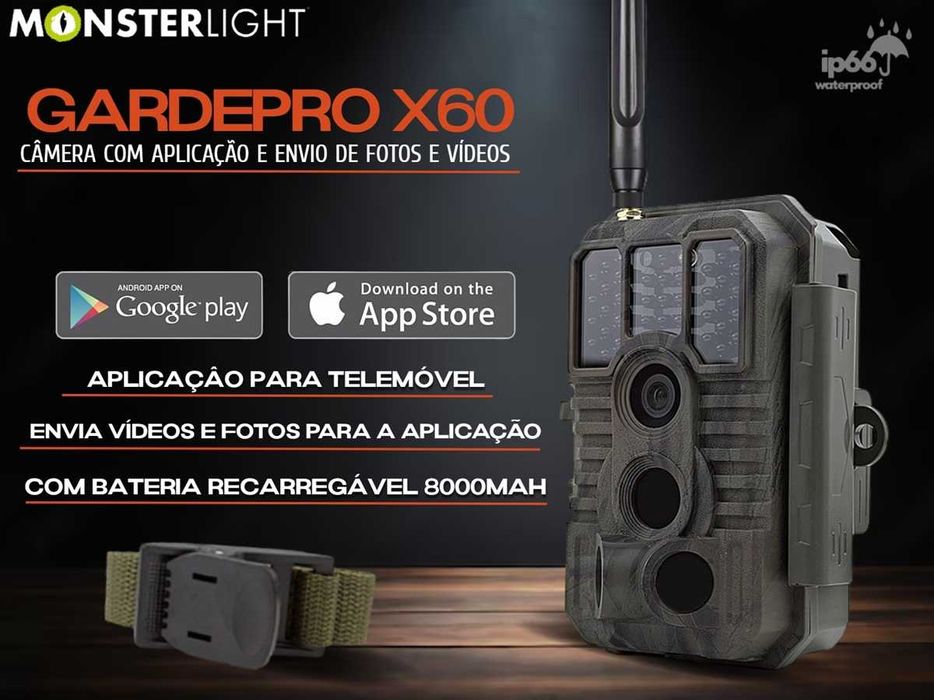 Câmera GardePro X60 aplicação para telemóvel c/bateria e painel solar