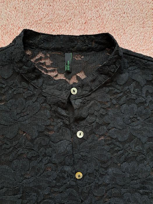 Bluzka, koronka, czarna, Benetton S/36, wyprzedaż szafy