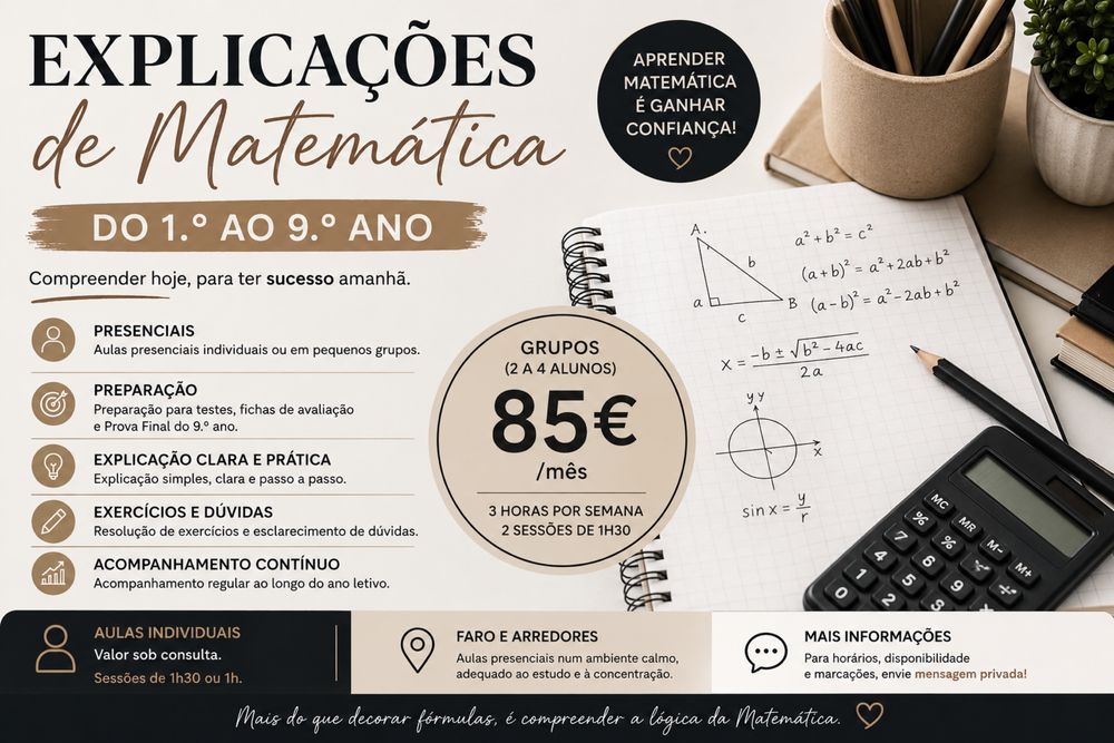 Explicações de Matemática – Do 1.º ao 9.º Ano