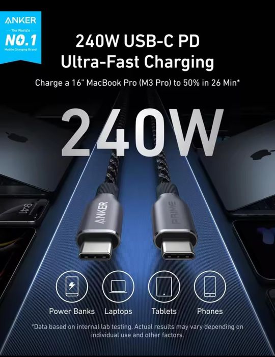 Кабель Anker prime 240 W (0.9/1.8 m). Premium !!!
