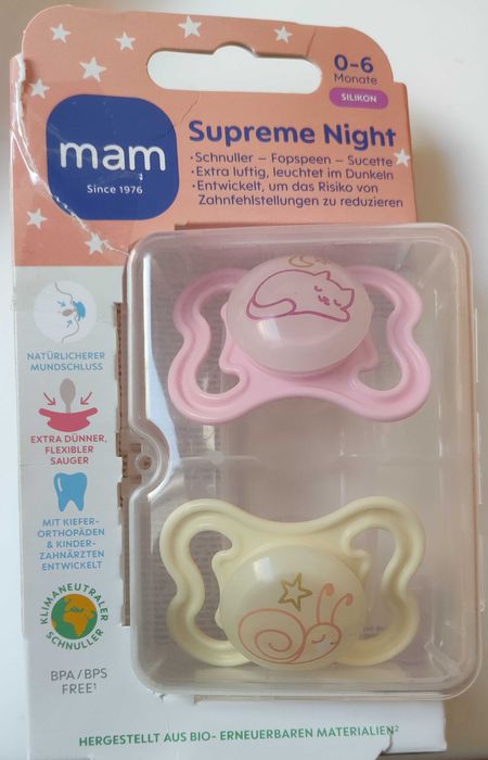 Smoczek Mam Supreme Night silikon 0 - 6 m, - 2 komplety po 2 sztuki