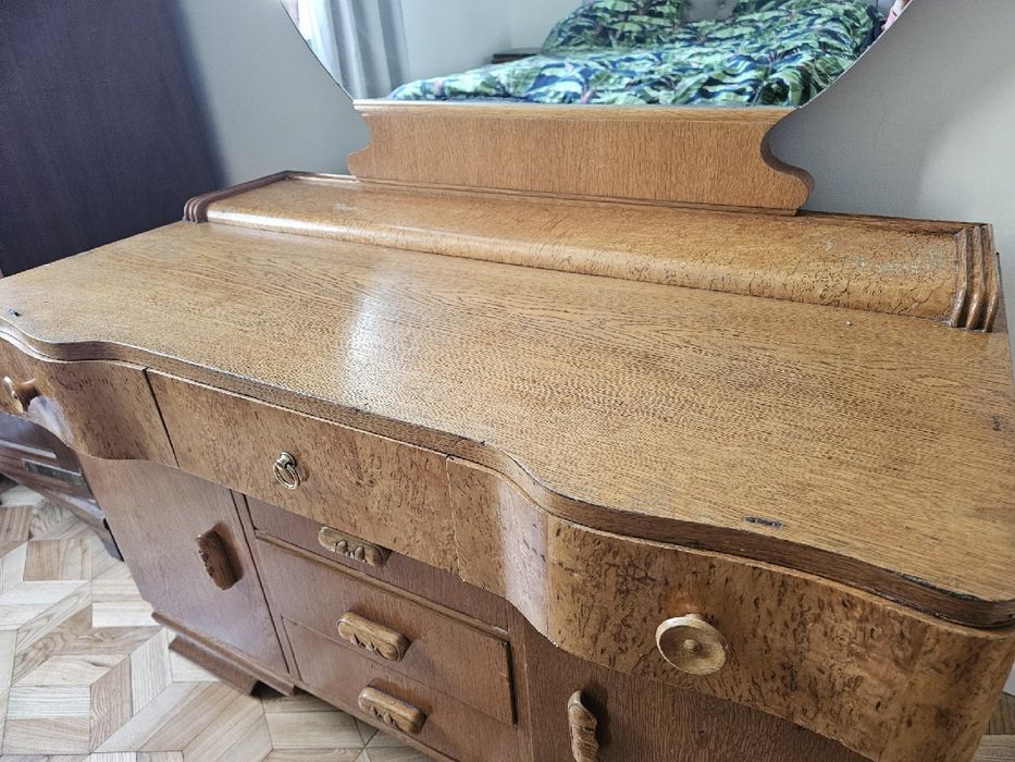 Toaletka Art Deco z lustrem – orzech czeczota, bieliźniarka komoda