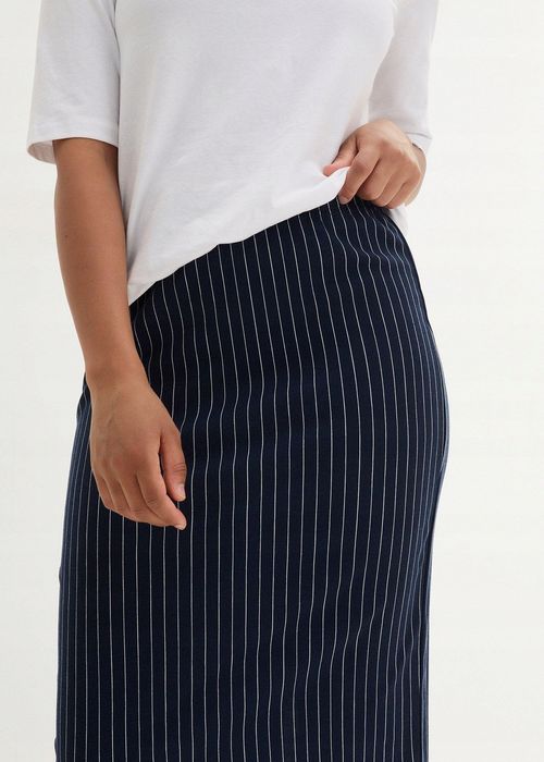 B.P.C lniana midi granatowa w pionowe cienkie paski ^56/58