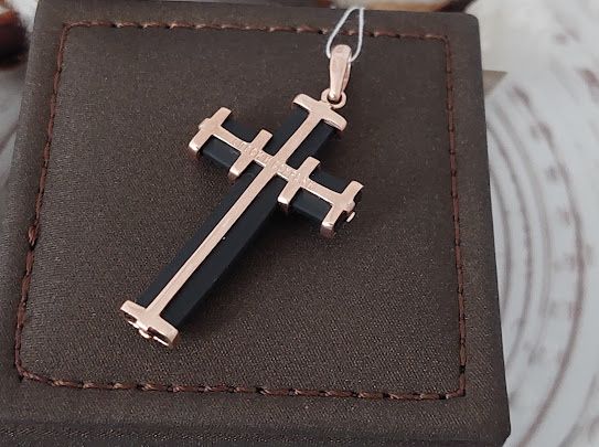 Хрестик срібний з каучуком та розп'яттям позолочений