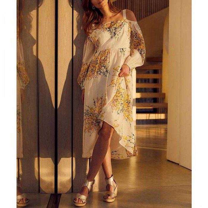 Длинное хлопковое Платье с открытыми плечами Mint Velvet