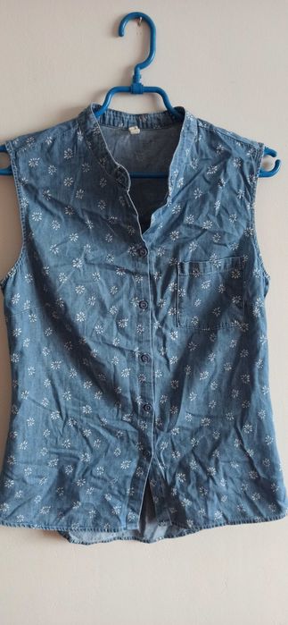 Damska jeansowa koszula bez rękawów - S