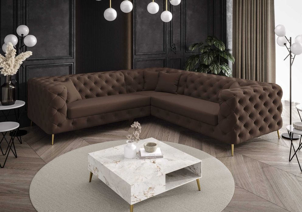 Narożnik Rogówka Chesterfield Pikowany Nowoczesny Elegancki VeroLux