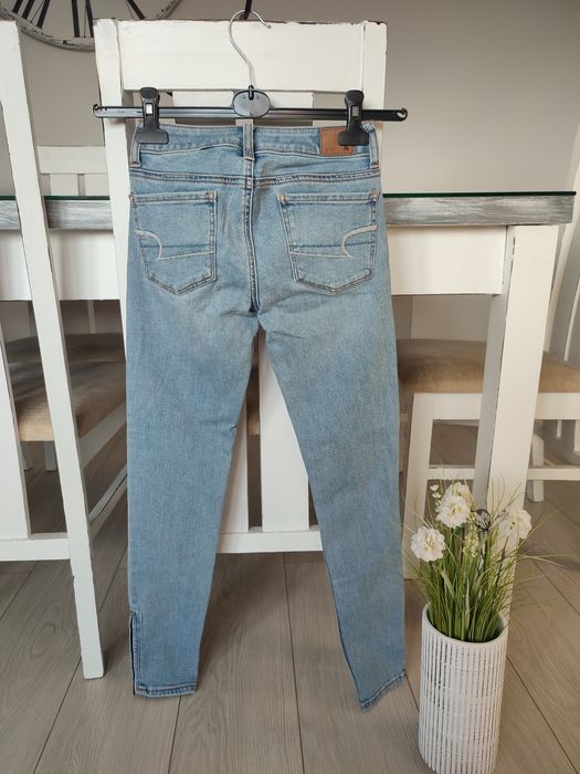 Dopasowane jeansy rurki damskie skinny denim super stretch American XS